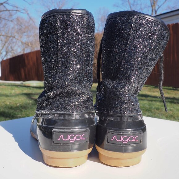 Sugar Women's Black Sparkle Glitter Duck Boots Size 9 - Picture 4 of 6